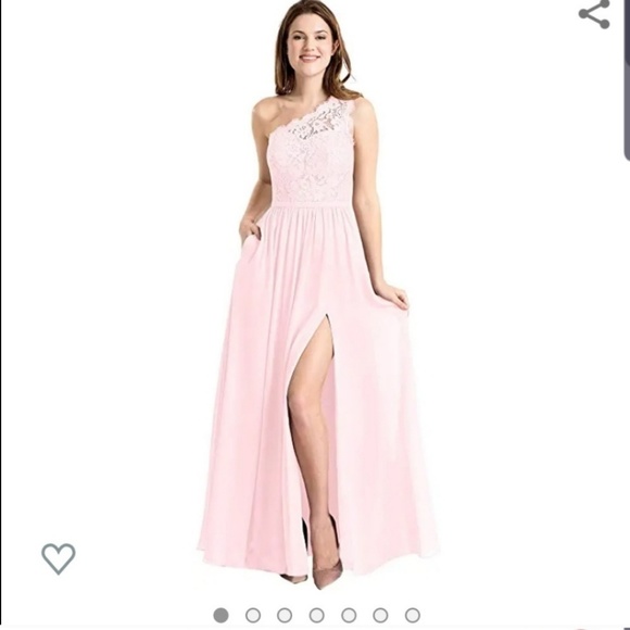 pale pink one shoulder dress